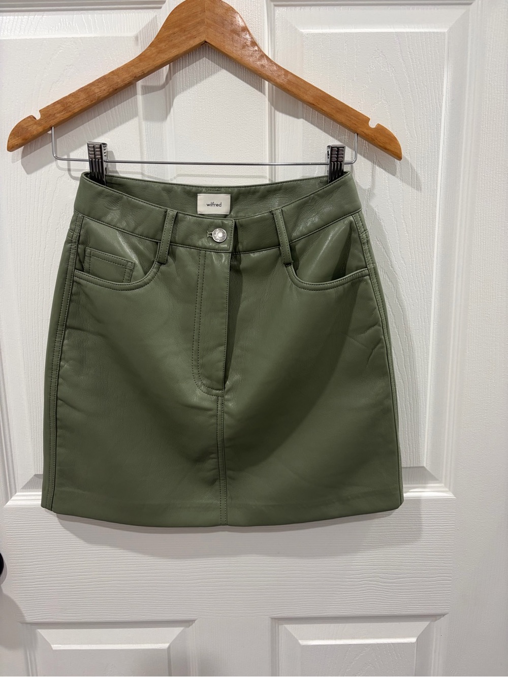 Wilfred Olive Faux-Leather Mini Skirt